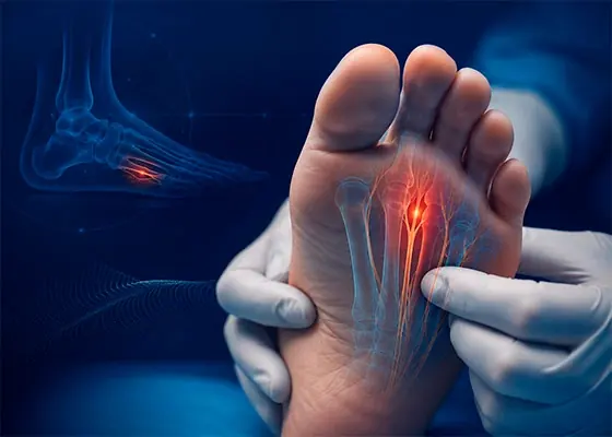 Representação clínica do neuroma de Morton, entre os metatarsos do antepé